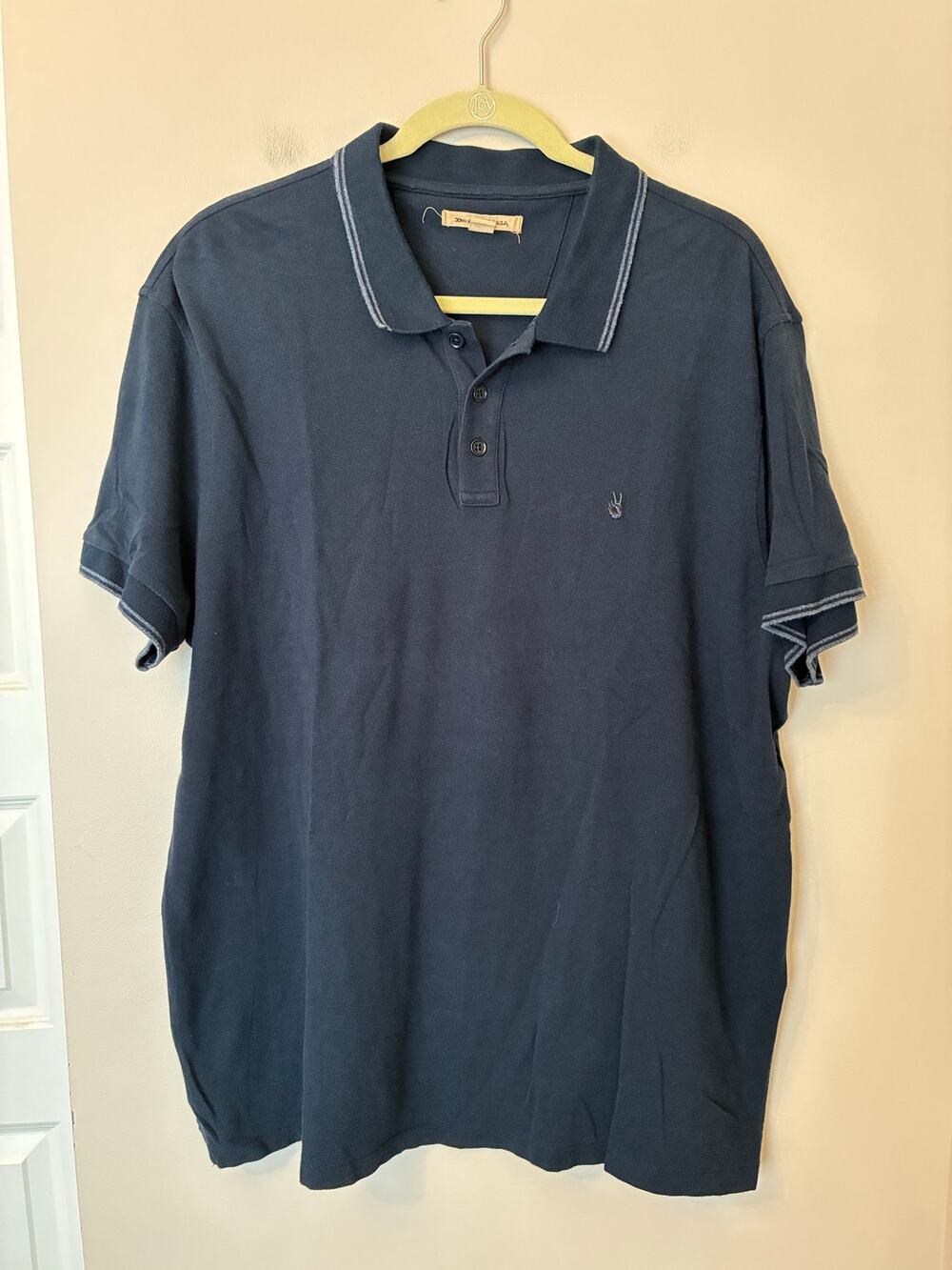 John Varvatos Navy Blue Polo Cotton Short Sleeve Men's 2XL